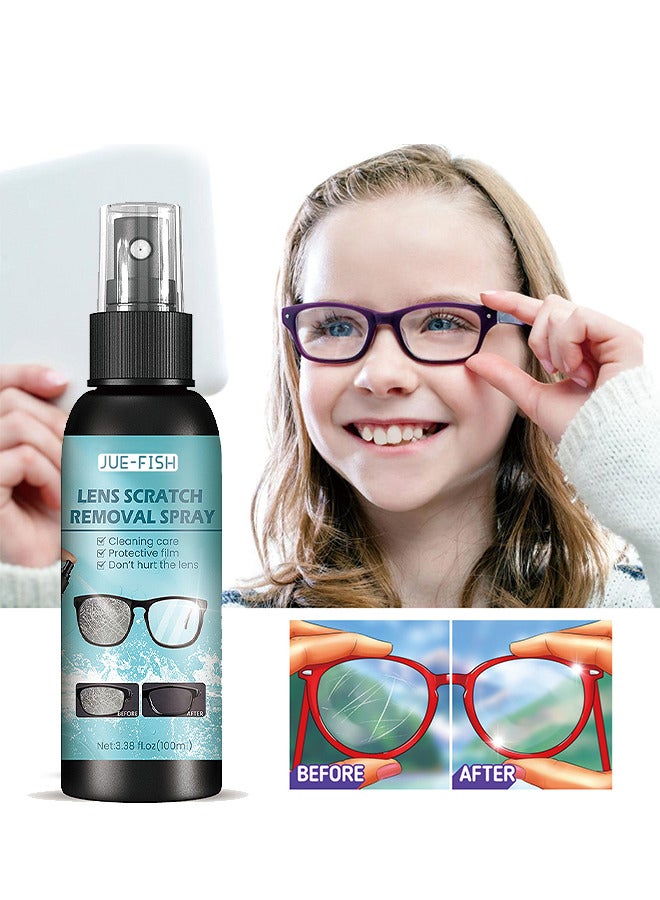 JUE-FISH Lens Scratch Removal Spray, Eyeglass Lens Cleaning Spray For Eyeglasses, Mobile phones And Electronic Screens, Optical Surfaces, Even On Coated Surfaces, Safe Professional Grade Formula, 100ML - Image 1