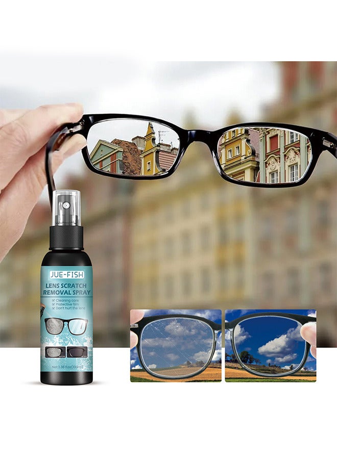 JUE-FISH Lens Scratch Removal Spray, Eyeglass Lens Cleaning Spray For Eyeglasses, Mobile phones And Electronic Screens, Optical Surfaces, Even On Coated Surfaces, Safe Professional Grade Formula, 100ML - Image 2