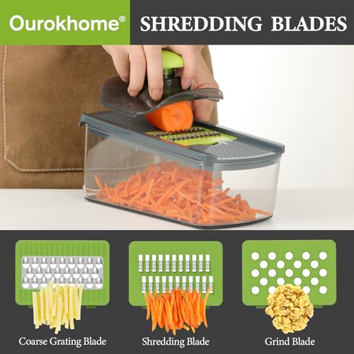 Ourokhome Mandolin Slicer for Kitchen Food, Hand Safe Vegetable Shredder with 6 Mandoline Blades, Veggie Waffle Cutter for Potato, Carrot, Zucchini, Onion, Essential Kitchen Gadgets (6 in 1, Gray) - Image 3