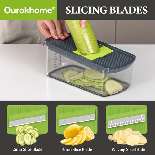 Ourokhome Mandolin Slicer for Kitchen Food, Hand Safe Vegetable Shredder with 6 Mandoline Blades, Veggie Waffle Cutter for Potato, Carrot, Zucchini, Onion, Essential Kitchen Gadgets (6 in 1, Gray) - Image 2