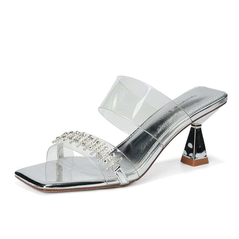 Sandals Square Toe Party Silver Women's Shoes - Image 1