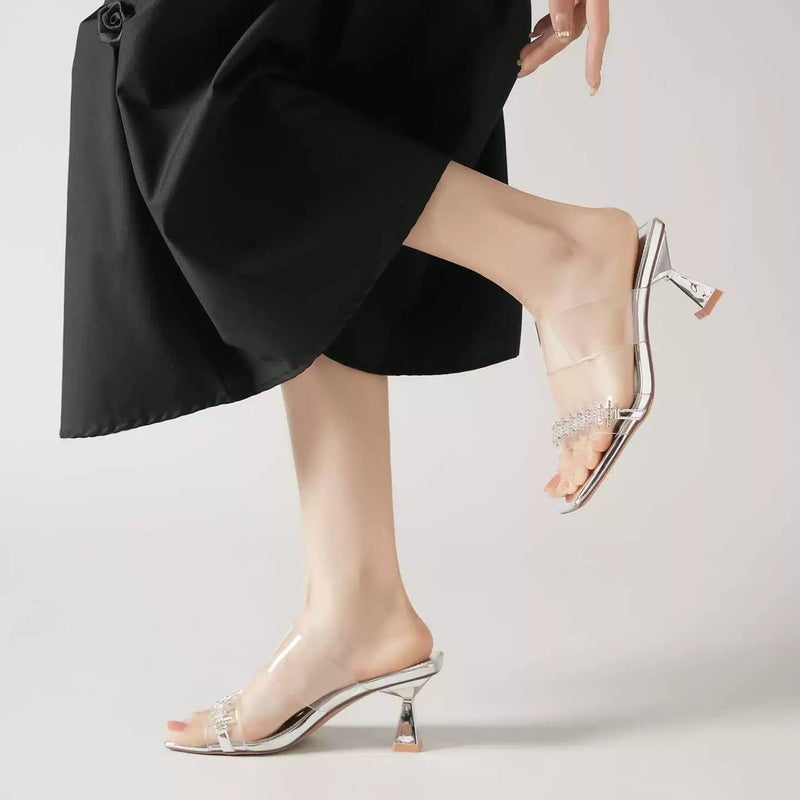 Sandals Square Toe Party Silver Women's Shoes - Image 2
