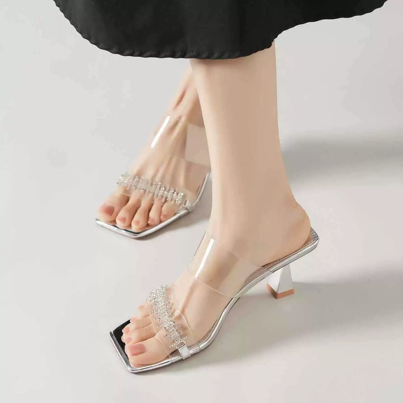 Sandals Square Toe Party Silver Women's Shoes - Image 3