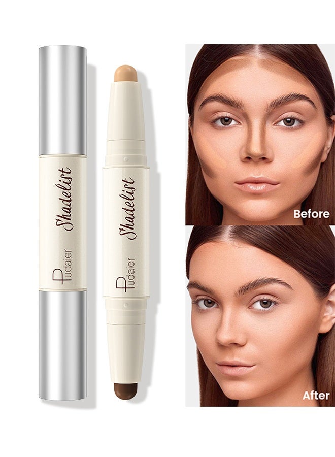 بوداير قلم تحديد وإبراز 2 في 1، عصا تحديد مزدوجة المسطح، كريمي، قابل للبناء وسهل التطبيق، عصا إبراز كريمية مقاومة للماء وطويلة الأمد - Image 1