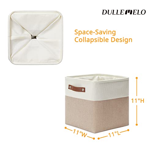 DULLEMELO 11 inch Cube Storage Bins, Large Collapsible Grey Storage Baskets for Square Cubes Organizing, Fabric Boxes Bins for Shelves Nursery Home Office Storage(4 Pack - 11" White&Khaki) - Image 2