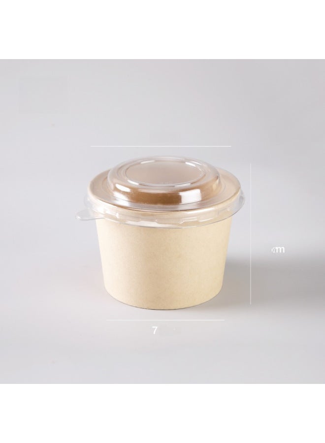 Disposable Paper Bowl Meal Box Kraft Paper Soup Bucket Round Bucking Box Without Lid Take-away Box Bucking Bowl Soup Bowl Porridge Cup-Color:330 Bamboo Pulp Natural Color Bowl + High Permeability Cover - Image 1