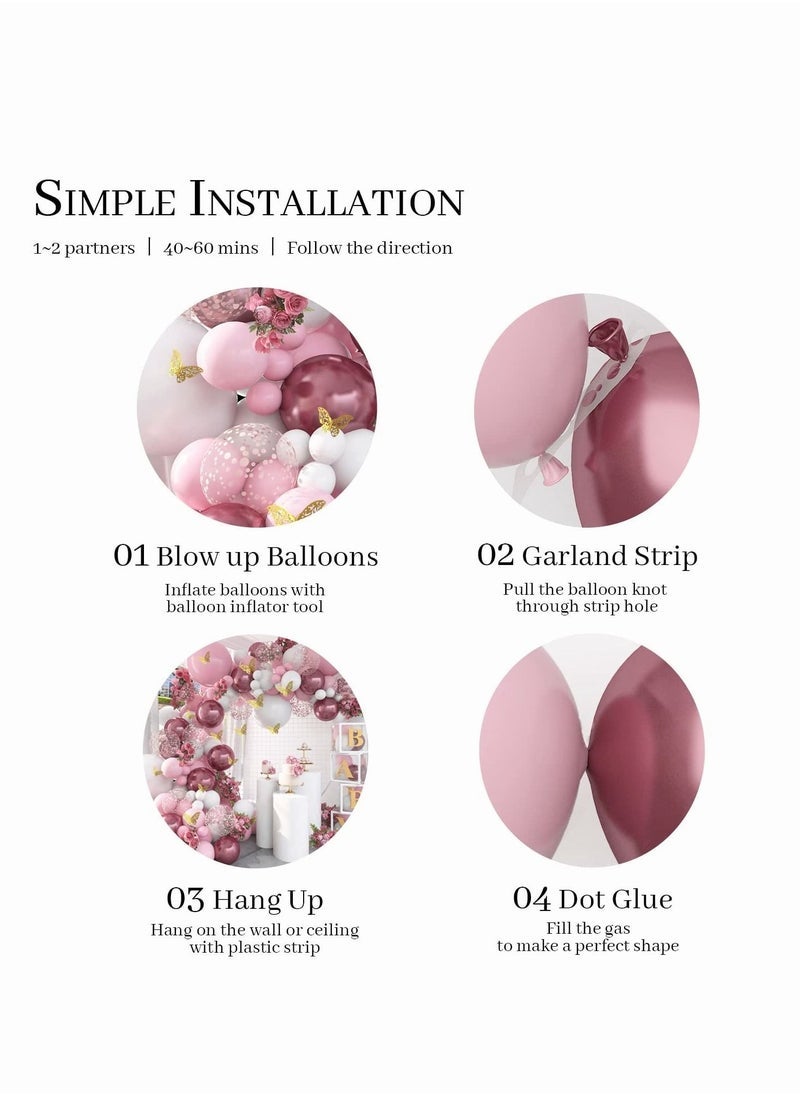 MIXDE Baby Shower Decorations for Girl 140 Pcs Pink Balloon Garland Metallic Pink White Balloon Arch Kit Butterfly Stickers Rose Gold Confetti Balloons for Bridal Shower Birthday Party Decorations - Image 3
