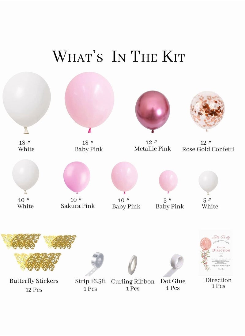 MIXDE Baby Shower Decorations for Girl 140 Pcs Pink Balloon Garland Metallic Pink White Balloon Arch Kit Butterfly Stickers Rose Gold Confetti Balloons for Bridal Shower Birthday Party Decorations - Image 2