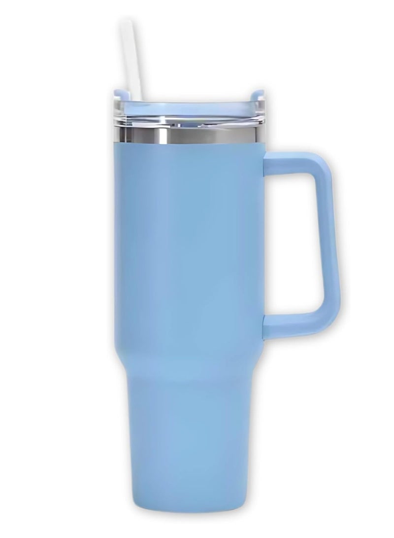 1200ml Stainless Steel Tumbler with Handle Lid & Straw - Vacuum Insulated Water Bottle Travel Coffee Mug Keeps Drinks Hot and Cold - Ideal for Office Home Camping and Outdoor (Sky Blue)