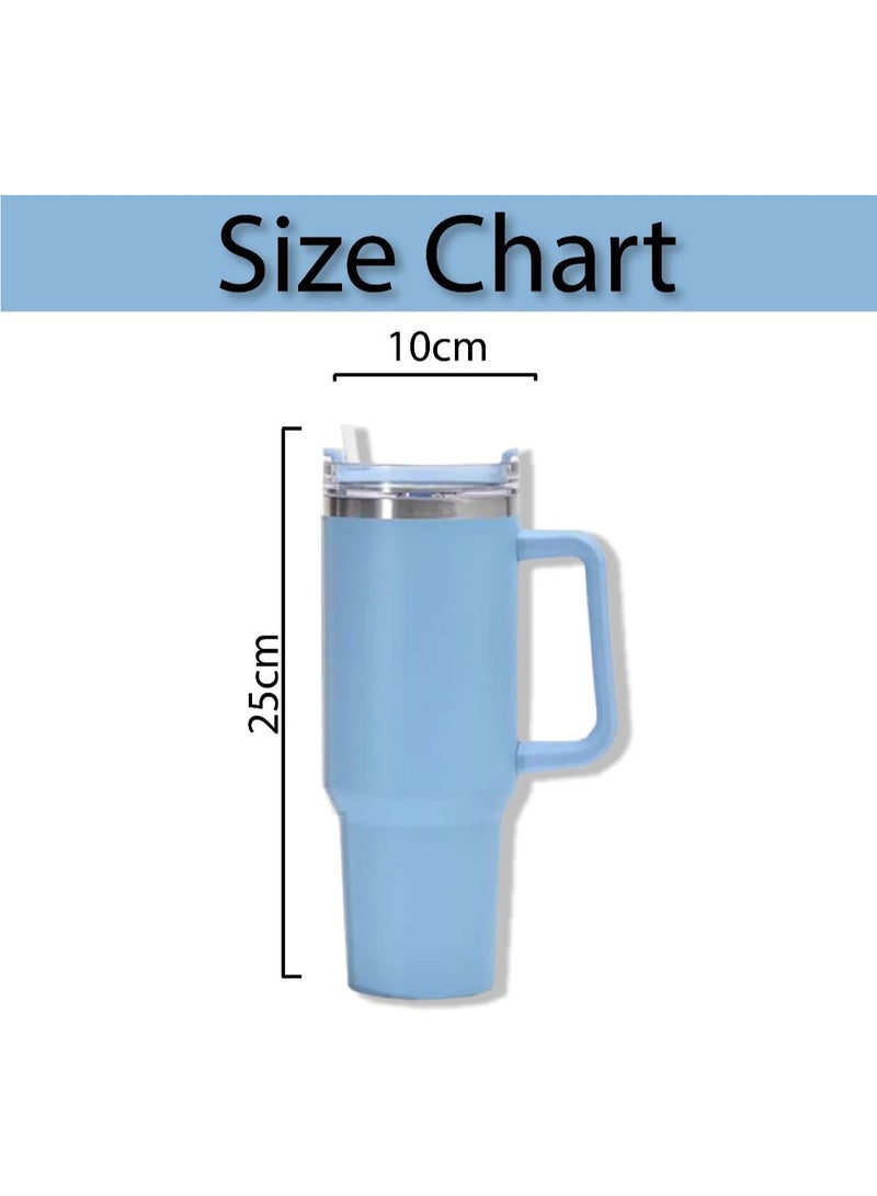 1200ml Stainless Steel Tumbler with Handle Lid & Straw - Vacuum Insulated Water Bottle Travel Coffee Mug Keeps Drinks Hot and Cold - Ideal for Office Home Camping and Outdoor (Sky Blue)