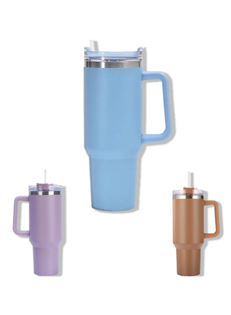 1200ml Stainless Steel Tumbler with Handle Lid & Straw - Vacuum Insulated Water Bottle Travel Coffee Mug Keeps Drinks Hot and Cold - Ideal for Office Home Camping and Outdoor (Sky Blue)
