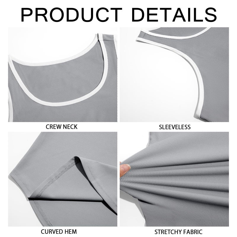 Runcati Mens Sleeveless Tank Tops Workout Muscle Gym Knitted Shirt Athletic Bodybuilding Slim Fit Ribbed T Shirts Gray - Image 5