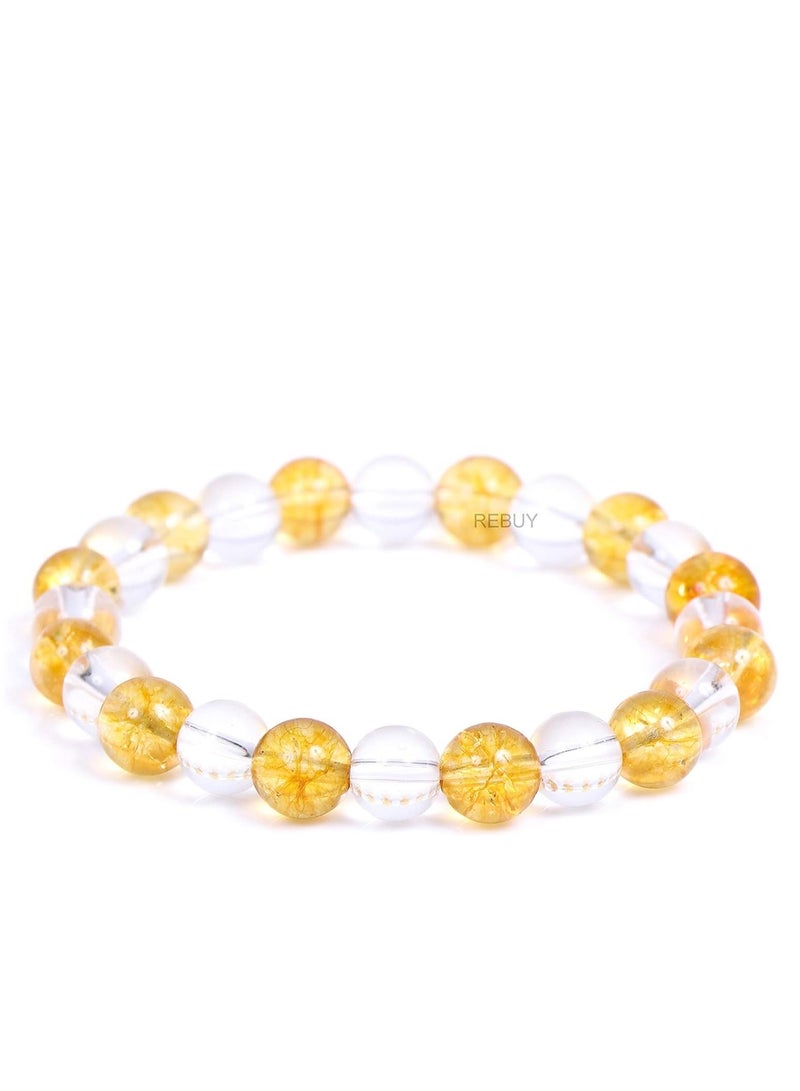 REBUY Clear Crystal Quartz Sphatik & Yellow Citrine 8 mm Beads Crystal Healing Gem Stone Bracelet for Men and Women by REBUY, Crystal, Stone  - Image 1