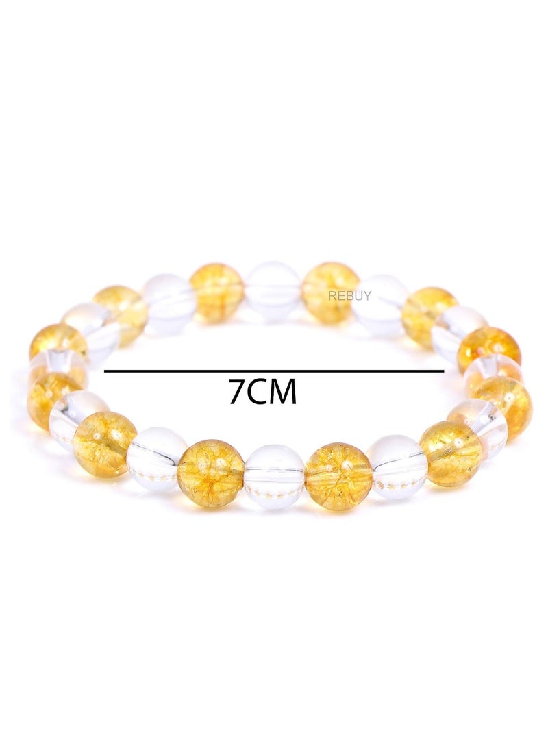 REBUY Clear Crystal Quartz Sphatik & Yellow Citrine 8 mm Beads Crystal Healing Gem Stone Bracelet for Men and Women by REBUY, Crystal, Stone  - Image 4