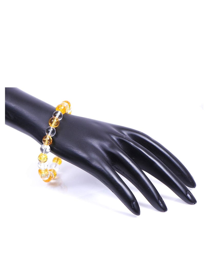 REBUY Clear Crystal Quartz Sphatik & Yellow Citrine 8 mm Beads Crystal Healing Gem Stone Bracelet for Men and Women by REBUY, Crystal, Stone  - Image 3