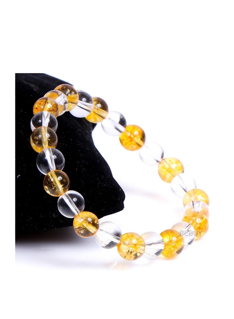 REBUY Clear Crystal Quartz Sphatik & Yellow Citrine 8 mm Beads Crystal Healing Gem Stone Bracelet for Men and Women by REBUY, Crystal, Stone  - Image 2