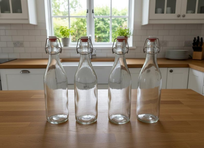 Vency Fliptop Glass glass bottle 1 litre for Fridge, Transparent, Leakproof Flip Cap, Airtight Seal, for Milk, Juice, Cold Beverages, Durable, Scratch-Proof, Freezer Safe (Rocco) - Image 4