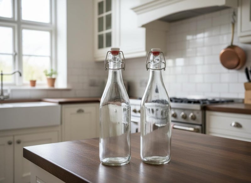 Vency Fliptop Glass glass bottle 1 litre for Fridge, Transparent, Leakproof Flip Cap, Airtight Seal, for Milk, Juice, Cold Beverages, Durable, Scratch-Proof, Freezer Safe (Rocco) - Image 2