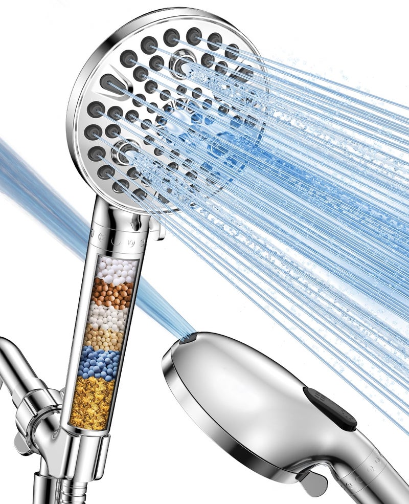 MakeFit Filtered Shower Head with Handheld-10 Modes High Pressure Showerhead with Built-in Power Wash,Long 71-inch Hose & Adjustable Bracket, Water Softener Filter Beads for Hard Water-Remove Chlorine - Image 1
