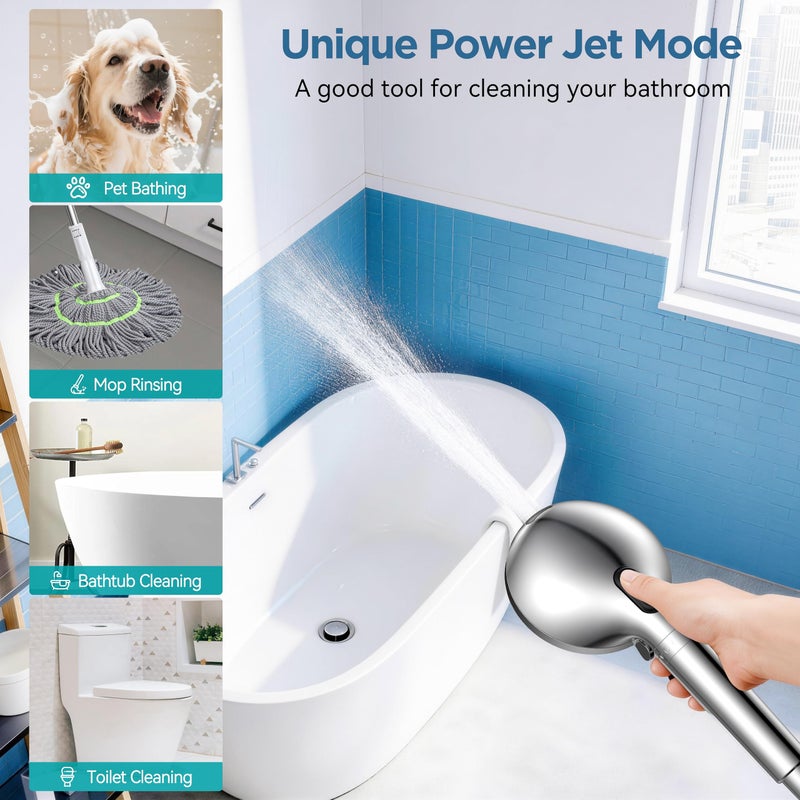 MakeFit Filtered Shower Head with Handheld-10 Modes High Pressure Showerhead with Built-in Power Wash,Long 71-inch Hose & Adjustable Bracket, Water Softener Filter Beads for Hard Water-Remove Chlorine - Image 4