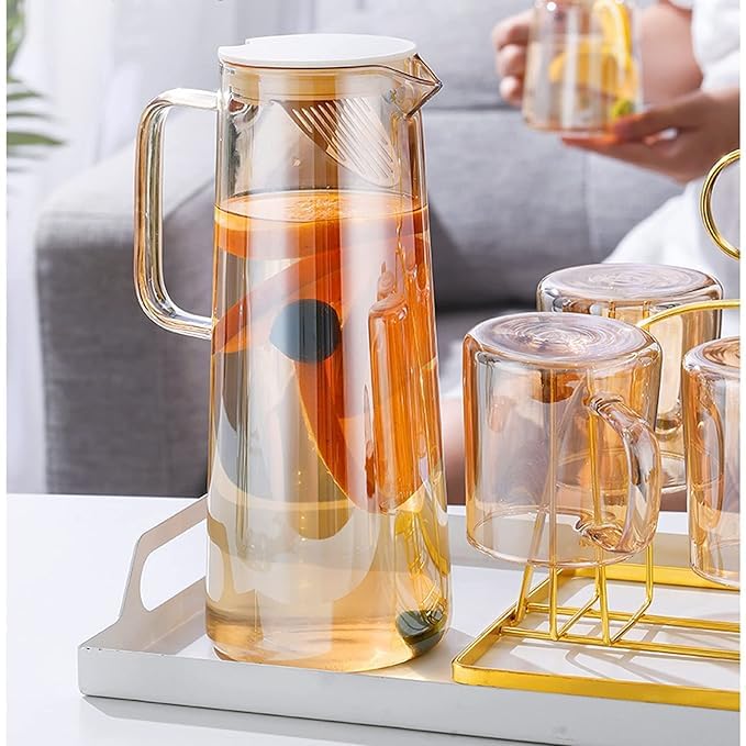 Wringo Premium 7pc Crystal Water Jug with Glass Set and Jug Set Combo,Freezer Safe and Dishwasher Safe (6 Pieces Glasses 200ML and 1 Water Juice Jug 1 Liter), Transparent, Glass and Jug Set (WS-04) - Image 5