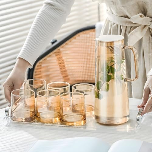 Wringo Premium 7pc Crystal Water Jug with Glass Set and Jug Set Combo,Freezer Safe and Dishwasher Safe (6 Pieces Glasses 200ML and 1 Water Juice Jug 1 Liter), Transparent, Glass and Jug Set (WS-04) - Image 2
