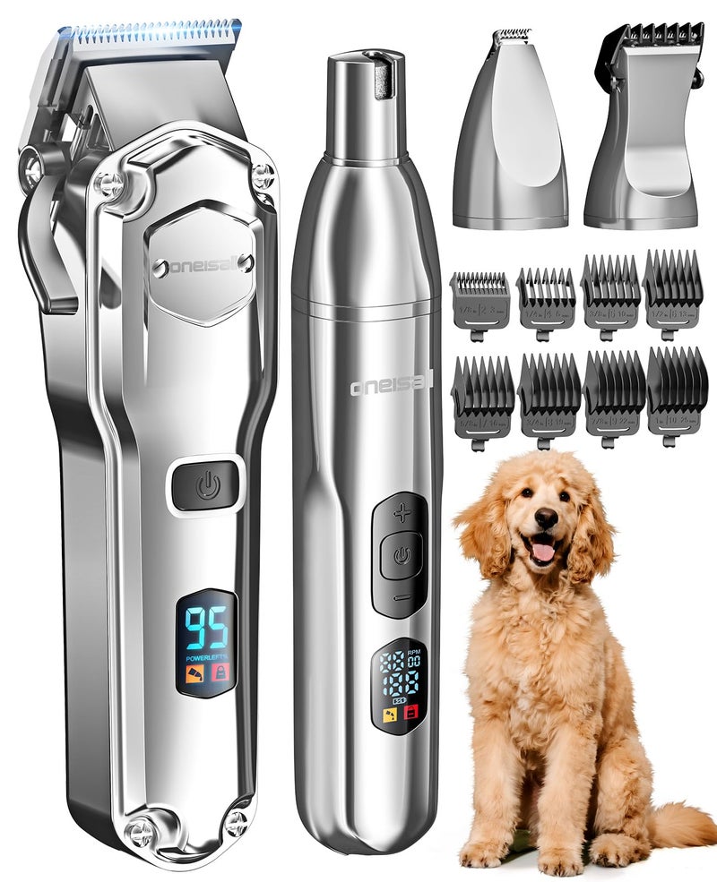 oneisall Dog Clippers for Grooming ThickHeavy Coats 4in1 Dog Grooming Kit Low Noise with Stainless Steel Blade Cordless Dogs Paw Trimmer Pet Nail Grinder for Small Large Dogs Cats Animals - Image 2
