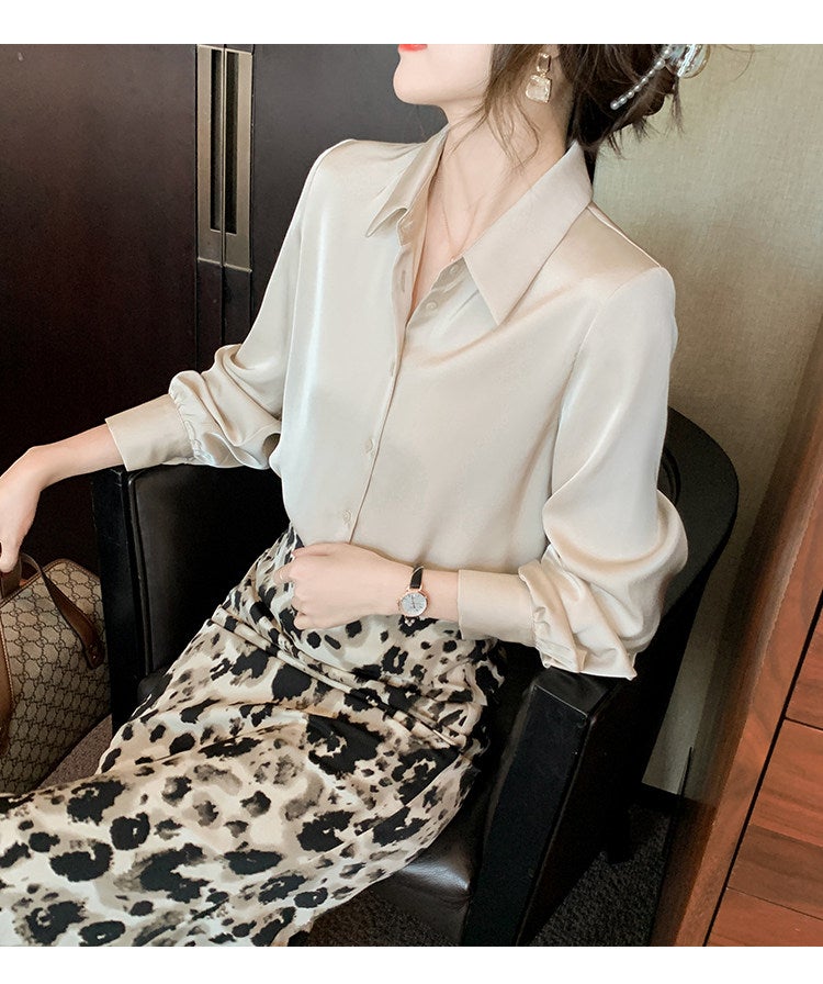 Goody Ge high-end temperament commuting white shirt 2025 spring and autumn professional versatile acetic acid forging surface light luxury women's shirt - Image 3