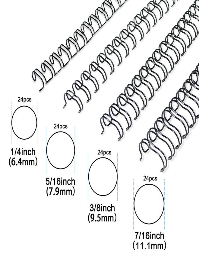 Rayson Double Loop Binding Wires, Mixed Sizes (1/4", 5/16", 3/8", 7/16"), 3:1 Pitch 32-Loop Black, Pack of 96 - Image 2