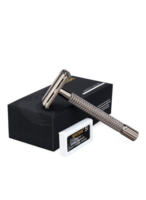 WEISHI Safety Razor Double Edge Nostalgic Long Handle Butterfly Open Razor
