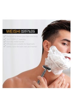WeiShi WEISHI Safety Razor Double Edge Nostalgic Long Handle Butterfly Open Razor  - Image 3
