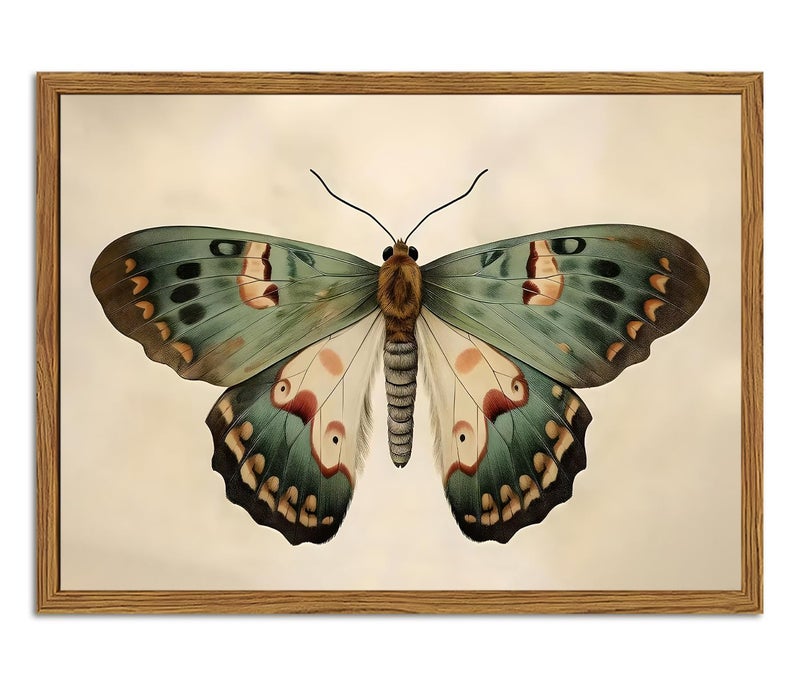 Hwetui Framed Vintage Butterfly Canvas Wall Art, Moody Insect Wall Decor Paintings, Cottagecore Moth Artwork Pictures Prints Antique Home Decor for Living Room Bedroom Bathroom 12x16 inch - Image 1