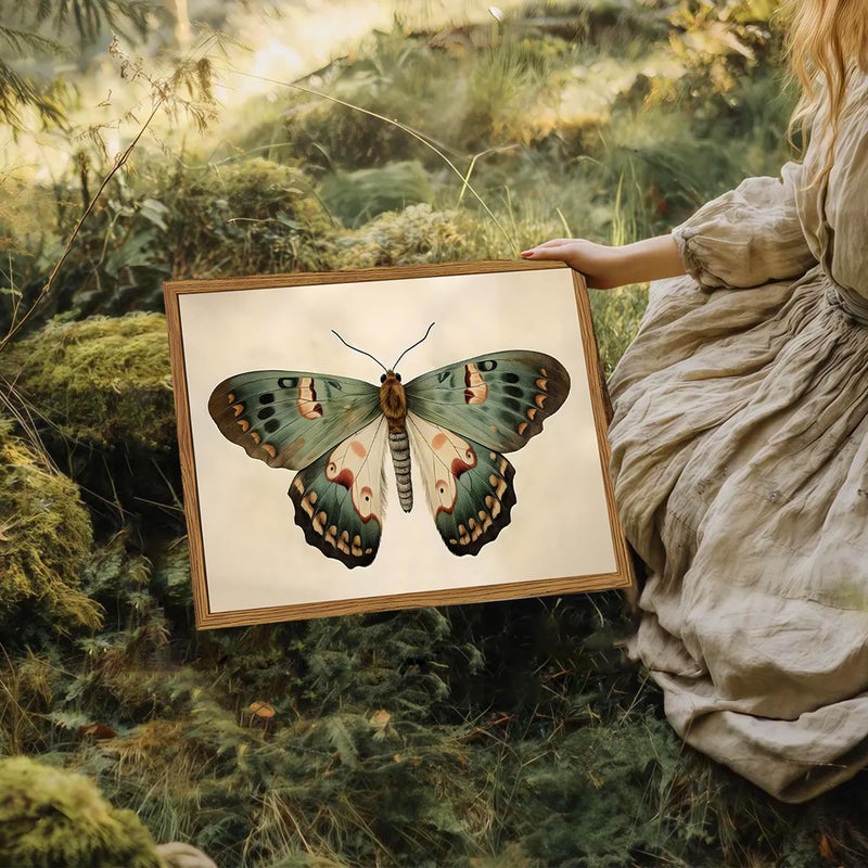 Hwetui Framed Vintage Butterfly Canvas Wall Art, Moody Insect Wall Decor Paintings, Cottagecore Moth Artwork Pictures Prints Antique Home Decor for Living Room Bedroom Bathroom 12x16 inch - Image 3