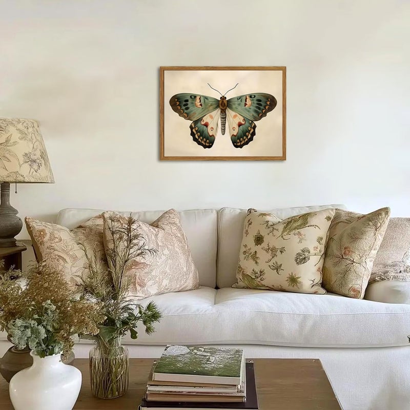 Hwetui Framed Vintage Butterfly Canvas Wall Art, Moody Insect Wall Decor Paintings, Cottagecore Moth Artwork Pictures Prints Antique Home Decor for Living Room Bedroom Bathroom 12x16 inch - Image 2