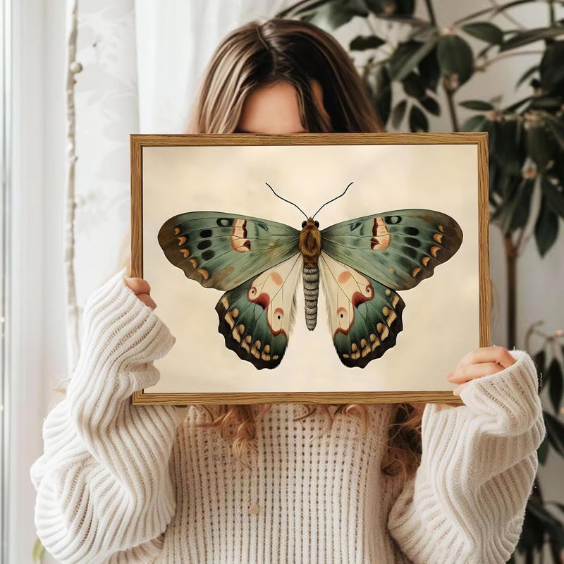 Hwetui Framed Vintage Butterfly Canvas Wall Art, Moody Insect Wall Decor Paintings, Cottagecore Moth Artwork Pictures Prints Antique Home Decor for Living Room Bedroom Bathroom 12x16 inch - Image 4