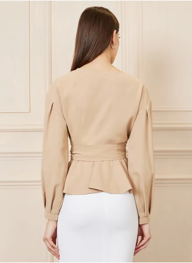 ستايلي Solid Ruffle Hem Regular Fit Wrap Top
