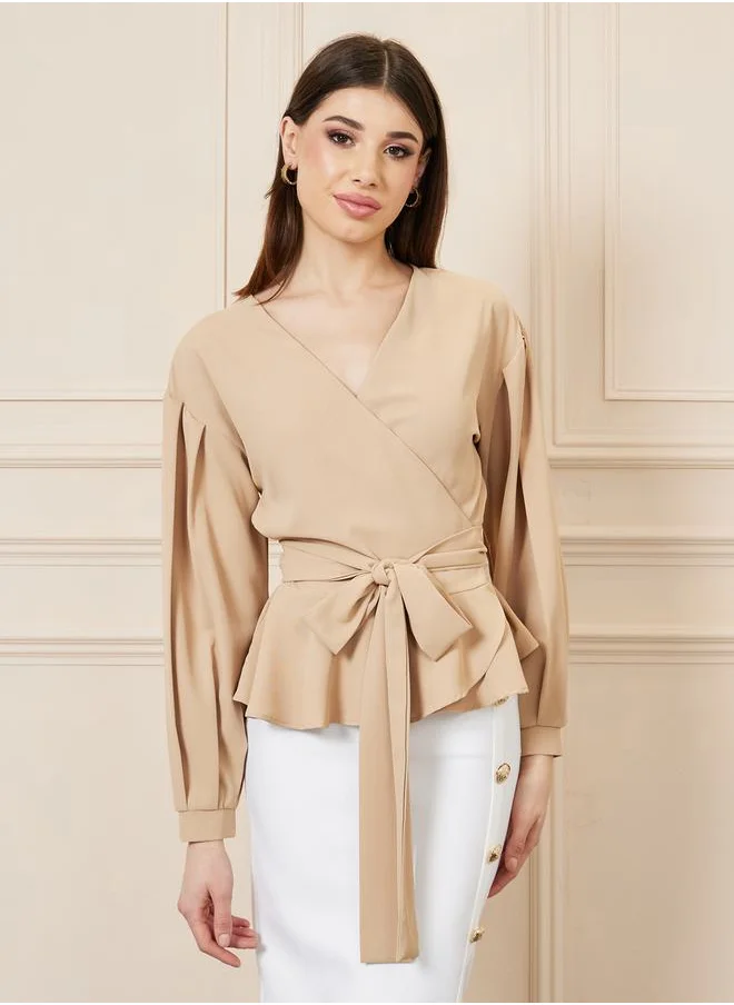 ستايلي Solid Ruffle Hem Regular Fit Wrap Top