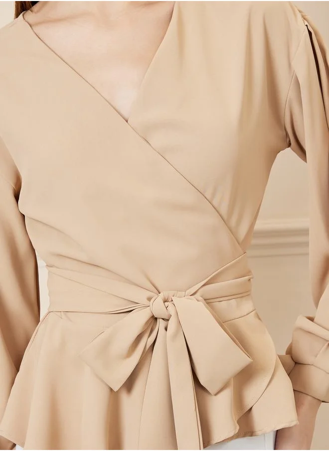 ستايلي Solid Ruffle Hem Regular Fit Wrap Top