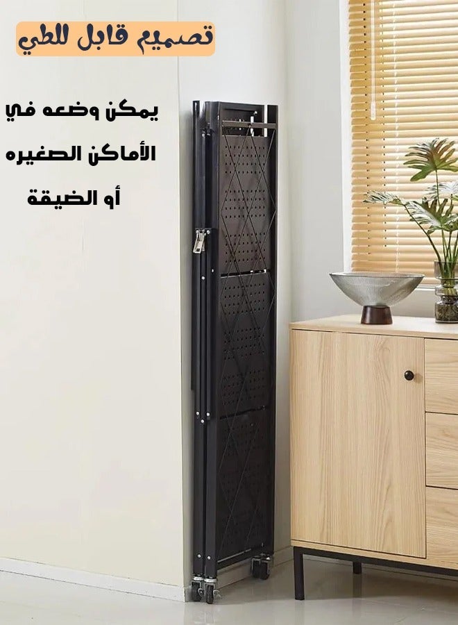 رايز رف تخزين للمطبخ ووحدة أرفف معدنية ثقيلة على عربة متحركة للمرآب والمطبخ والقبو والمخزن، 4 أرفف قابلة للطي سميكة بعجلات، سعة كبيرة، أسود - Image 3