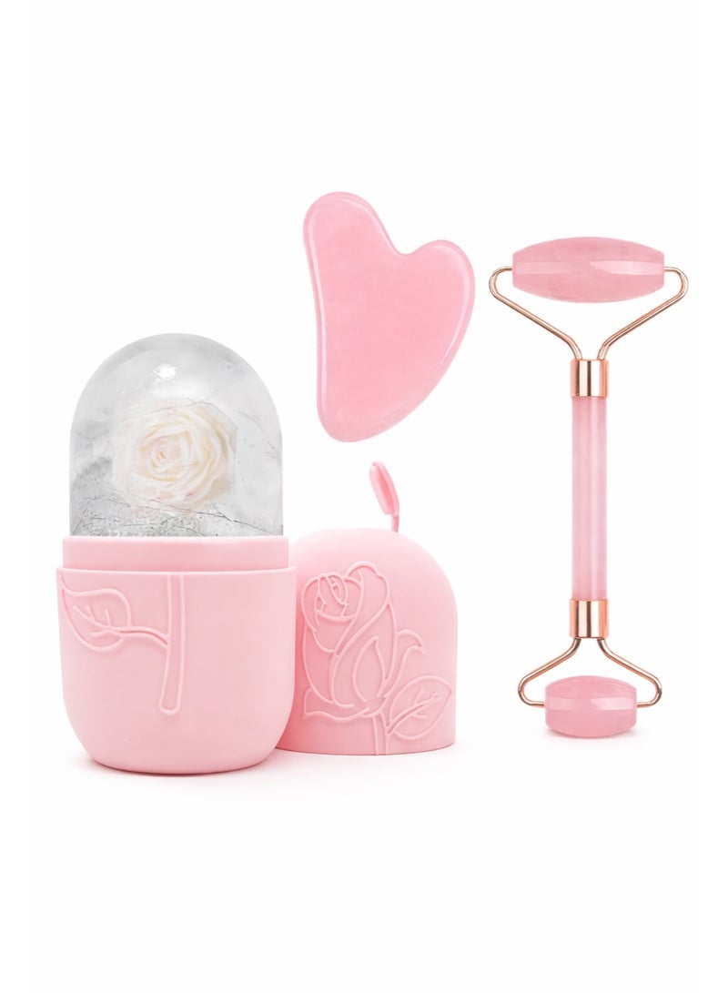Facial Massage Roller and Gua Sha Stone Massage Tool Set for Face and Neck
