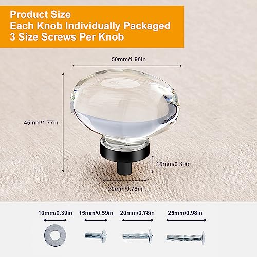 CLCTK 4 Pack Glass Cabinet Knobs and Pulls, Oval Crystal Knobs for Dresser Drawers, Matte Black Kitchen Cabinet Knobs Egg Shape - Image 5