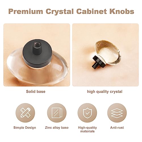 CLCTK 4 Pack Glass Cabinet Knobs and Pulls, Oval Crystal Knobs for Dresser Drawers, Matte Black Kitchen Cabinet Knobs Egg Shape - Image 4