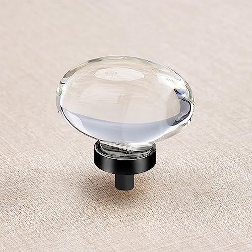 CLCTK 4 Pack Glass Cabinet Knobs and Pulls, Oval Crystal Knobs for Dresser Drawers, Matte Black Kitchen Cabinet Knobs Egg Shape - Image 1