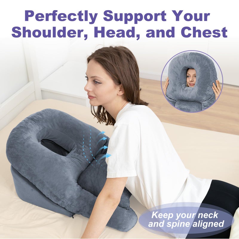 HOMCA Face Down Pillow After BBL or Eye Surgery - Home Massage Pillow Stomach Sleeping Face Down for Bed with CertiPUR-US Certified Memory Foam and Removable Cover - Image 4