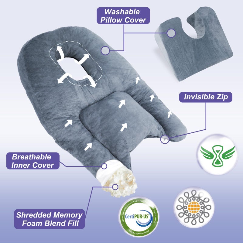 HOMCA Face Down Pillow After BBL or Eye Surgery - Home Massage Pillow Stomach Sleeping Face Down for Bed with CertiPUR-US Certified Memory Foam and Removable Cover - Image 5