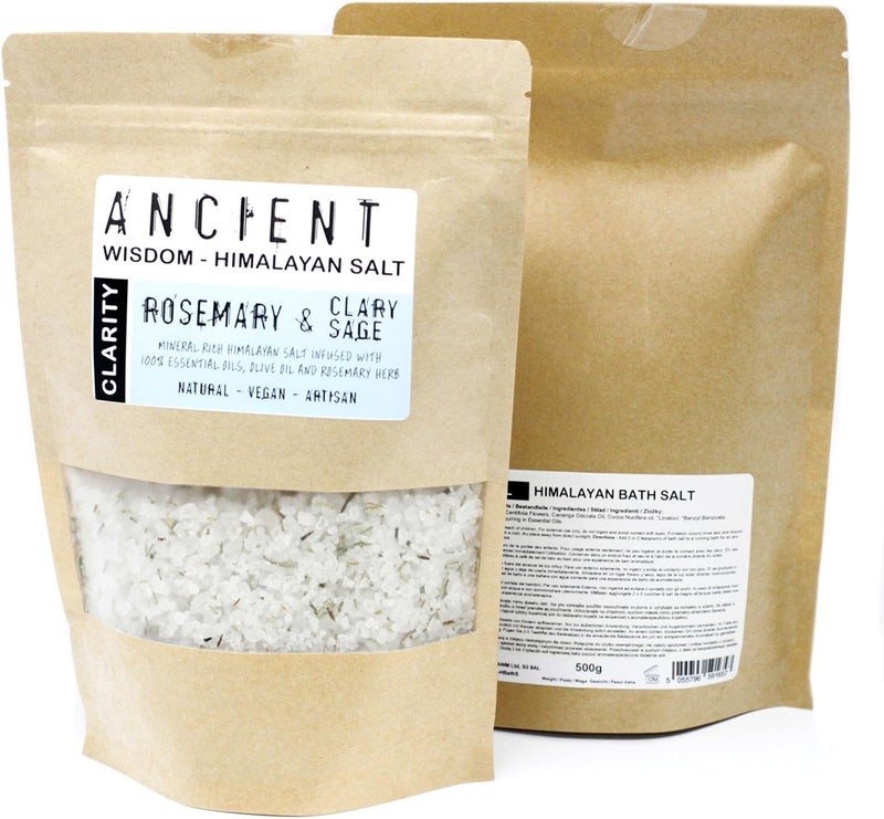 Himalayan Bath Salt Blend 500g Clarity l rich Himalayan salt infused with 100 essential oils Olive Oil and Dry Rosemary Herbs