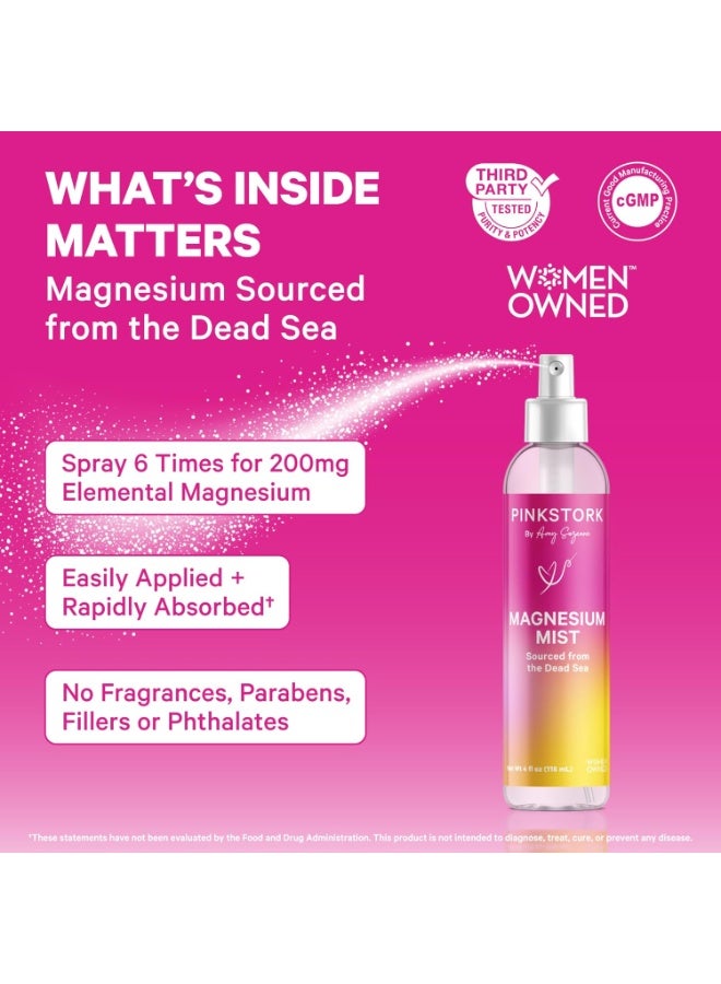 Pink Stork Magnesium Spray Mist - for Calm, Stress, and Sleep, Seasickness Support, Pregnancy Must Haves, 200 mg per 6 Sprays, Pure Magnesium Chloride Body Spray, 4 oz, Unscented - Image 4