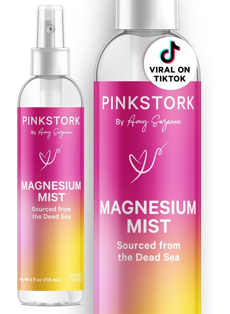 Pink Stork Magnesium Spray Mist - for Calm, Stress, and Sleep, Seasickness Support, Pregnancy Must Haves, 200 mg per 6 Sprays, Pure Magnesium Chloride Body Spray, 4 oz, Unscented - Image 1