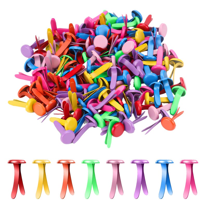 XIHIRCD 150pcs Metal Paper Clips for Crafts, 0.31x0.67in Mix-Color Paper Fasteners Round Head Split Pins Smooth Mini Brads for DIY Scrapbooks Cards Photo Walls - Image 1