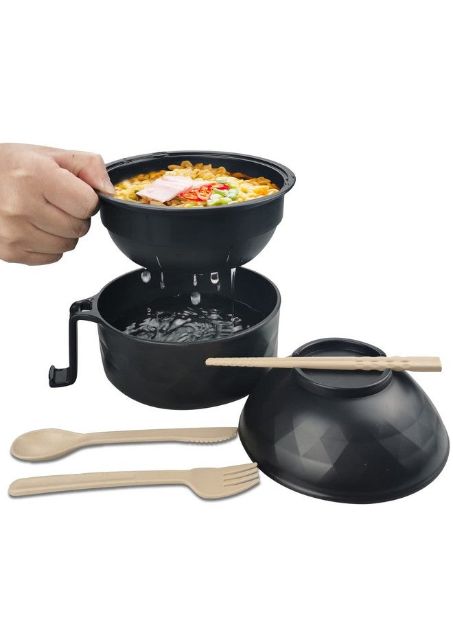 Layron Ramen Cooker Ramen Bowl Set with Chopsticks 33oz Microwave Noodle Bowl College Dorm Room Essentials for Girls for Boys Apartment Essentials-Black - Image 1